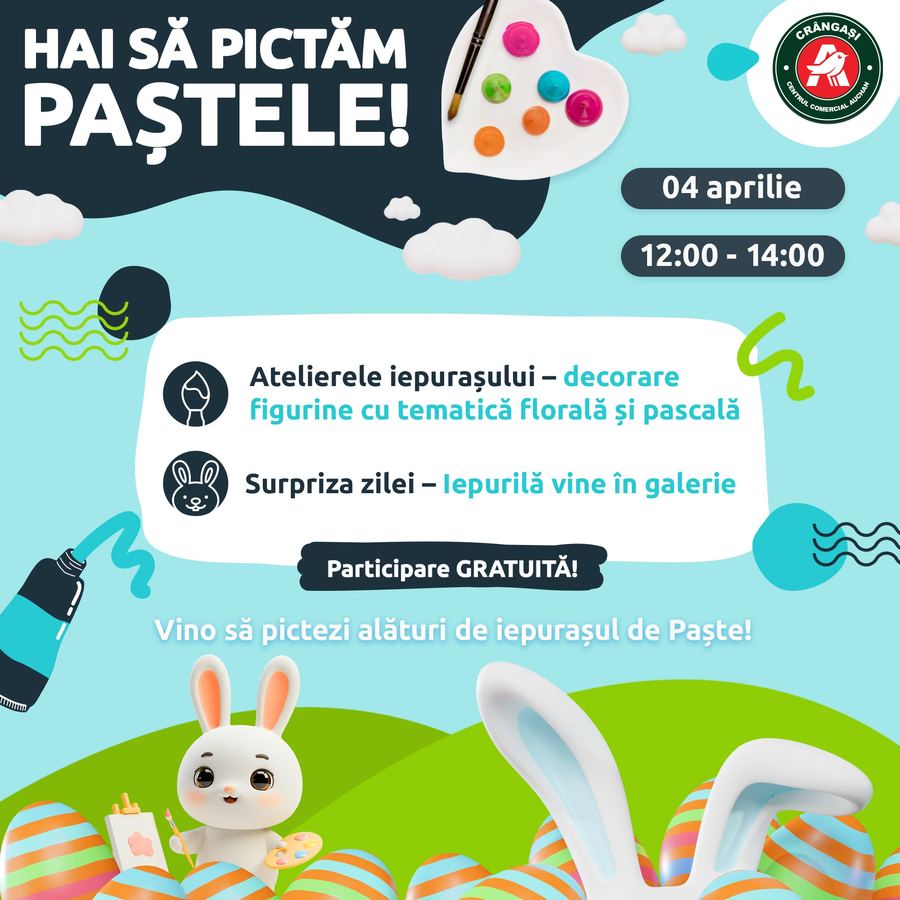 Afiș Hai să pictăm Paștele la Centrul Comercial Auchan Crângași